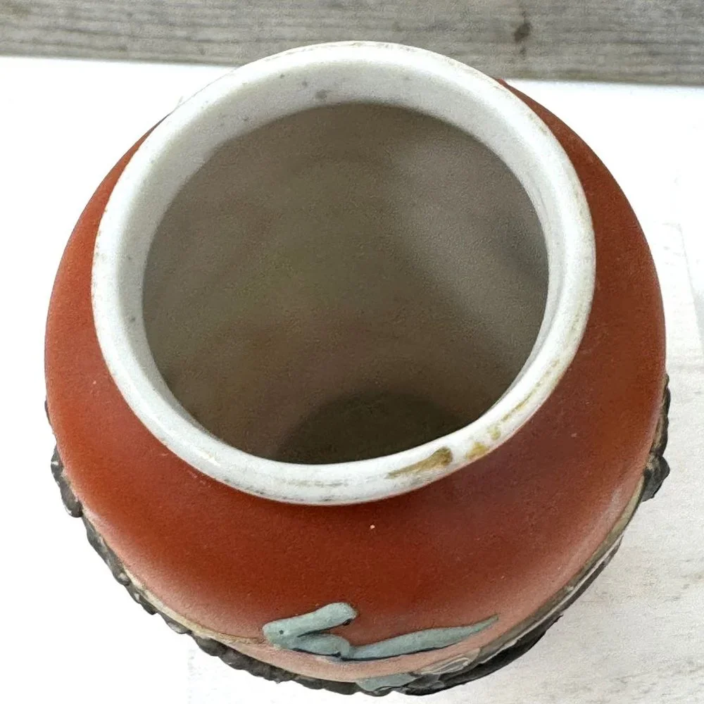 Vtg Japanese Porcelain Small Vase Moriage Raised Dragon Hand Painted